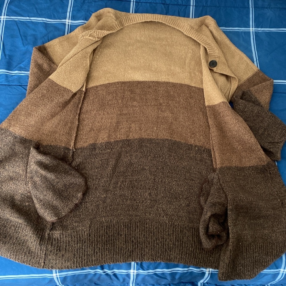 Vintage Colorblock Brown and Tan Sweater Button Down Cardigan - Picture 9 of 17